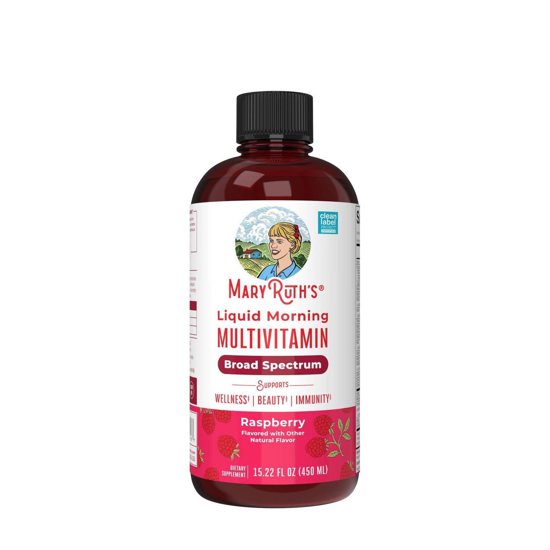 MaryRuth's Liquid Morning Vegan Multivitamin - Raspberry - 15.22 fl oz: Dietary Supplement, 1 Package Quantity