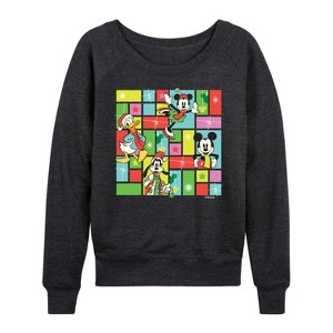 Women's - Disney - Christmas Characters Lightweight French Terry Wide Neck Long Sleeve Graphic Shirt - 1 of 4