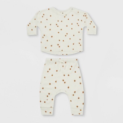 Image of Q by Quincy Mae Baby 2pc Nectarines Jersey Top & Bottom Set - Ivory/Orange 0-3M