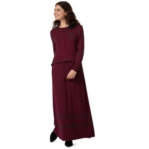 Memoi Women's Modal Blend Full-Length Nursing Gown with Decorative Stitching - 1 of 4