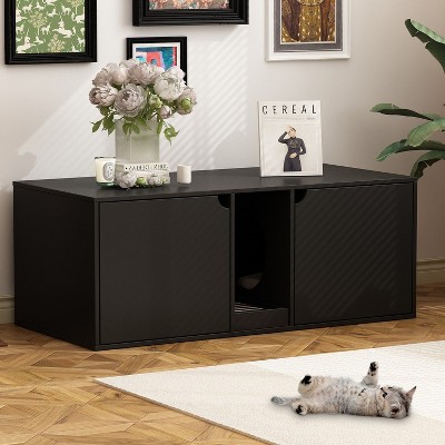 FUFU&GAGA Cat Cabinet Double Door Double Space Magnetic Door Separate Litter Collector Minimalist Modern Style