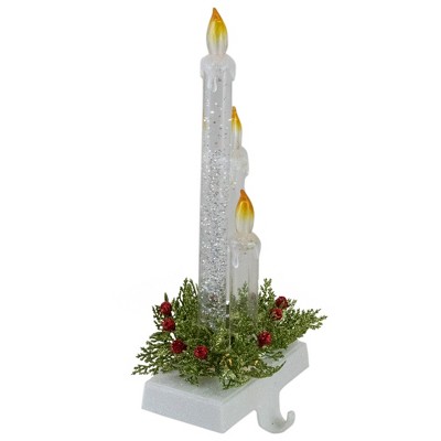 9" LED Lighted Candle Christmas Stocking Holder with Pine Sprigs
