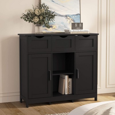 ORRD Wooden Storage Cabinet with Drawers and Shelves, Accent Floor Cabinet for Living Room, Bedroom, Bathroom, Multi-Functional Home Decor, Black