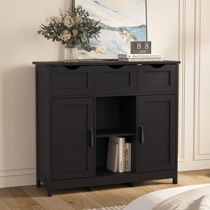 ORRD Wooden Storage Cabinet with Drawers and Shelves, Accent Floor Cabinet for Living Room, Bedroom, Bathroom, Multi-Functional Home Decor, Black - 1 of 4