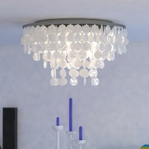 VAXCEL Elsa Satin Nickel Capiz Shell Coastal Flush Mount Ceiling Light Fixture - 1 of 4