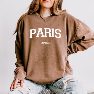 Simply Sage Market Women's Lightweight Garment Dyed Graphic Sweatshirt Paris France Varsity - 1 of 4