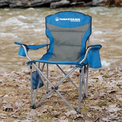 Oversized Blue and Gray Heavy Duty Folding Camping Chair