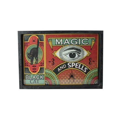 Raz Imports 16” Halloween “Magic and Spells” Wooden Framed Wall Art - Red/Green