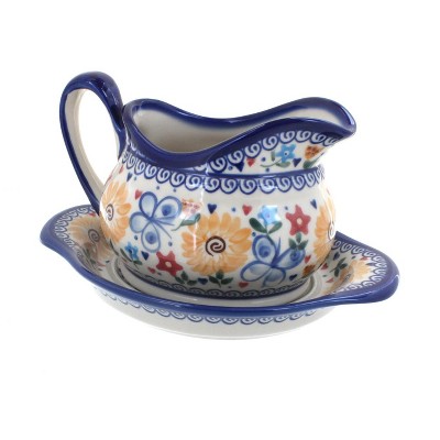 Blue Rose Polish Pottery 128-129 Vena Gravy Boat & Plate