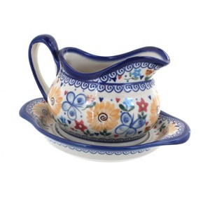 Blue Rose Polish Pottery 128-129 Vena Gravy Boat & Plate - 1 of 1