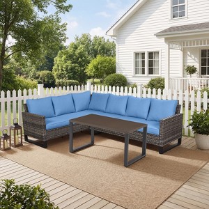 Buenhomino Patio Furniture Set 4 Piece, Wicker Rattan Sofa Couch with Thick Cushion and Coffee Table, L Shape All Weather Outdoor Conversation Set - 1 of 4