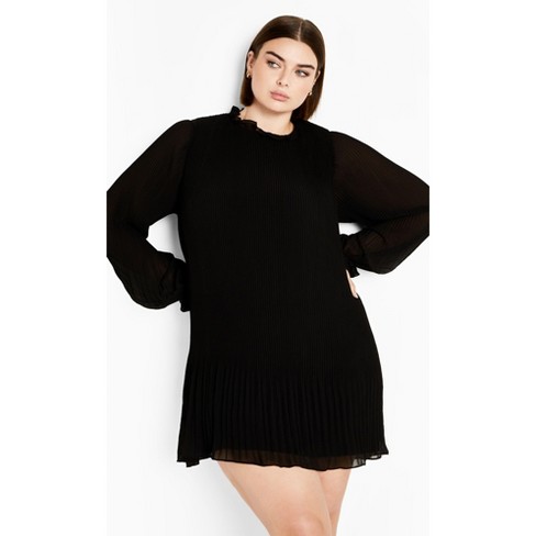 Women's Plus Size Pleat Ruffle Dress - black | CITY CHIC - image 1 of 4