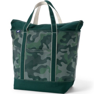 Lands' End Zip Top Long Handle Canvas Tote Bag