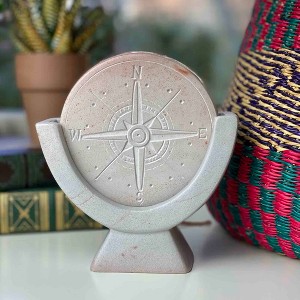 Slickblue Hand-Carved Dark Grey/Light Grey Soapstone Compass – 2-Piece Set, 4.625” Wide x 5.25” Tall, Natural Stone Decor - 1 of 4