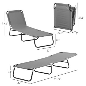 TIRAMISUBEST Set of 2 Reclining Pool Lounge Chairs - 5-Position Adjustable Chaise Lounges, Outdoor Folding Tanning Chairs with Steel Frame (Dark Gray) - 1 of 4