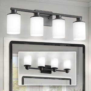 DORESshop 27 in. 4 Light Bathroom Vanity Light, Modern Matte Black Bathroom Lights Fixtures Over Mirror with Clear Glass Shade - 1 of 4