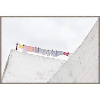 33" x 22" Clean Laundry by Emilio Pino Framed Canvas Wall Art Gray Wash - Amanti Art