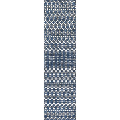 Boho-Chic Moroccan Tribal Navy/Beige Synthetic Area Rug
