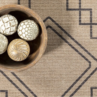 Moroccan Border Synthetic 23"x17" Washable Area Rug in Natural