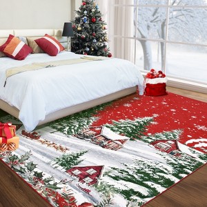Christmas Area Rugs, Washable Non-Slip Snowscape Carpet, Soft Low Pile Foldable Stain Resistant for Bedroom, Home - 1 of 4