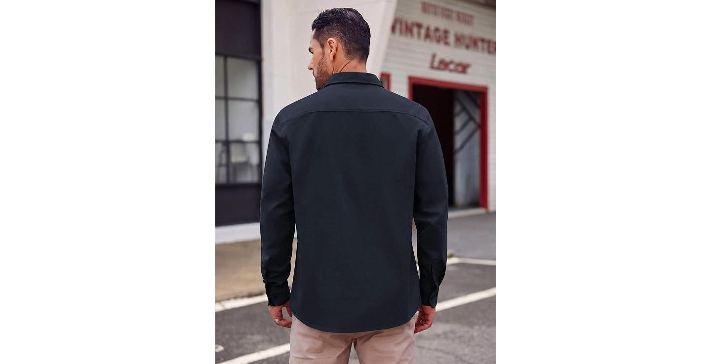 Мужская куртка COOFANDY Lightweight Button Down Shirt Jacket Casual Shacket Overshirt Nave Blue L Navy Blue, цвет: Синий — фото 4