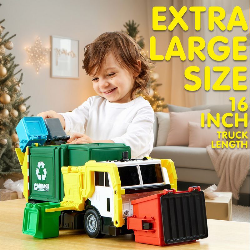 Syncfun 16" Large Garbage Truck Toys for Boys, Realistic Trash Truck Toy with Trash Can Lifter and Dumping Function for 3+ Year old Boys, 2 of 7