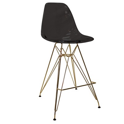 LeisureMod Cresco Mid Century Modern Acrylic Counter Height Barstool with Gold Chrome Base – Ideal for Kitchens and Dining Rooms