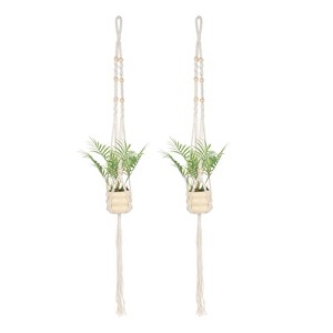 Unique Bargains Handmade Cotton Rope Hanging Basket Holder 39 Inch Apricot 2-Pack - 1 of 4