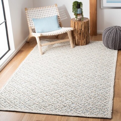 Ivory and Blue Hand Tufted Wool Blend Geometric 8' x 10' Area Rug