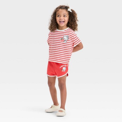 Grayson Mini Hello Kitty Toddler Girls' 2pc Striped Strawberry T-Shirt & Shorts Set - Red