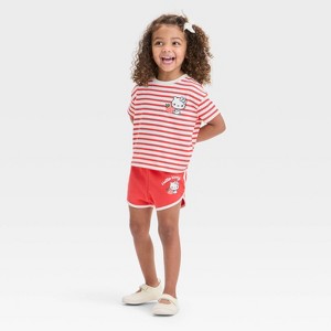 Grayson Mini Hello Kitty Toddler Girls' 2pc Striped Strawberry T-Shirt & Shorts Set - Red - 1 of 4