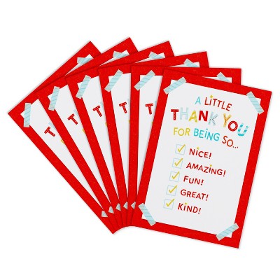 Carlton Cards 6ct Teacher Appreciation Thank You Cello Card Pack, Checklist Design
