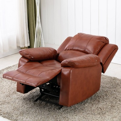 Clifton Caramel Faux Leather Glider Recliner with Wood Frame