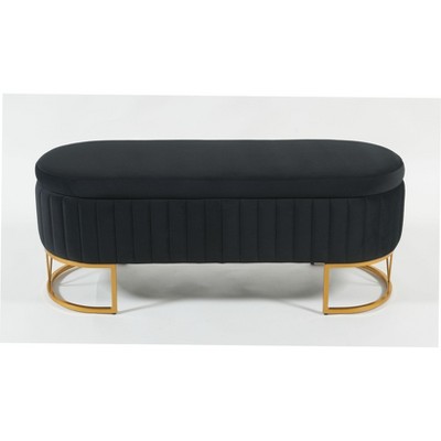 PAGED Storage Bench Oval Velvet Entryway Bench Modern Foot Stool with Lift-Top Lid and Sturdy Metal Legs for Entryway, Bedroom