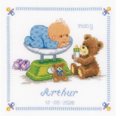 Vervaco Counted Cross Stitch Kit 8.8"X8.8"-Baby & Bear (14 Count)
