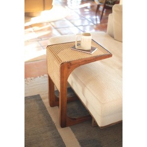 Wood Accent Table with Woven Cane Detail – 24" Tall Side Table by Kalalou - 1 of 4