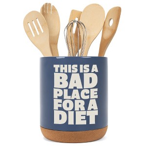 Elanze Designs Funny Diet Healthy Eating Comedic Ceramic Cork Bottom Navy Blue Large Capacity Utensil Holder Crock for Countertop Storage, Stylish & - 1 of 4