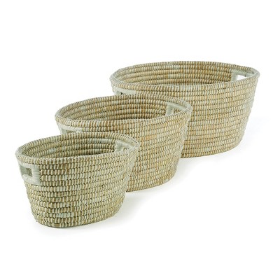Plum & Post Rivergrass Oval Baskets With Handles Set of 3