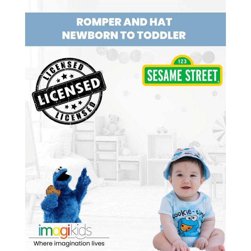 Sesame Street Elmo Cookie Monster Big Bird Romper and Sunhat Newborn to Toddler, 2 of 9