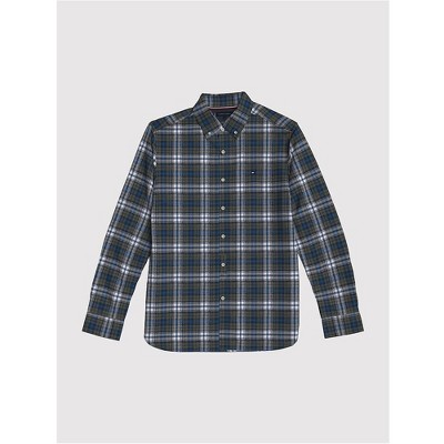 Tommy Hilfiger Mens Brushed Plaid Button Up Shirt, Green, Large
