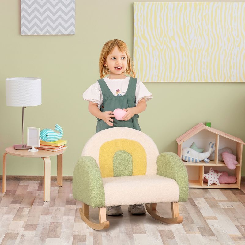 Qaba Kids Sofa, Rocking Toddler Sofa Chair with Solid Wooden Frame, Faux Lamb Fleece Fabric for Nursery, Kindergarten, Playroom, Bedroom, 4 of 9