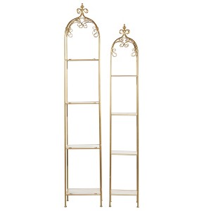 Set of 2 Contemporary Metal Shelving Unit Gold - Olivia & May: Indoor Storage, 4-Tier, No Assembly Required - 1 of 4