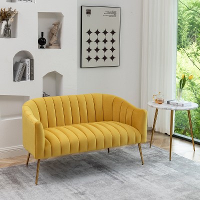 SEYNAR Modern Glam Comfy 50" Metal Legs Curved Sofa 2 Seaters Loveseat with Tufted Back