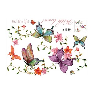 Unique Bargains Butterfly Flower Vine Pattern Bedroom Wall Stickers Self-stick Artificial Decal - 1 of 4