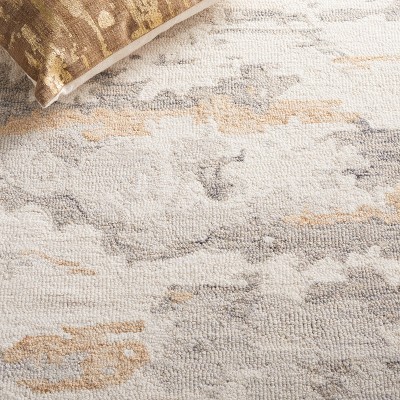 Ivory and Gray Abstract Handmade Wool 4' x 6' Area Rug