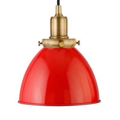 Madison 8" Poppy Red and Brass Nautical-Inspired Pendant Light