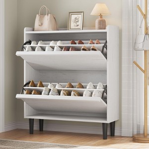 Shoe Cabinet with 2 Flip Drawers, Wooden Shoe Organizer with Adjustable Shelf, Shoe Storage for Entryway, Hidden Shoe - 1 of 4
