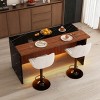 Modern Black Kitchen Island Dining Table with LED Lights and 2 Brown Bar Stools, Faux Marble Counter Height Set for Eat-in Kitchen-3irtyhousy - 2 of 4