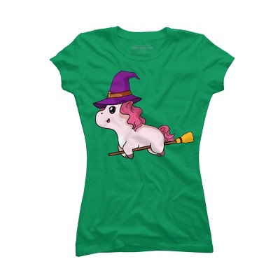 Junior's Design By Humans Witch Unicorn Halloween T Shirt By thebeardstudio T-Shirt
