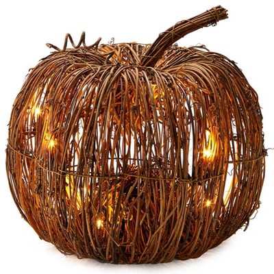 The Lakeside Collection Rattan Lighted Pumpkin - Harvest Halloween Decor for Tabletops, Mantles